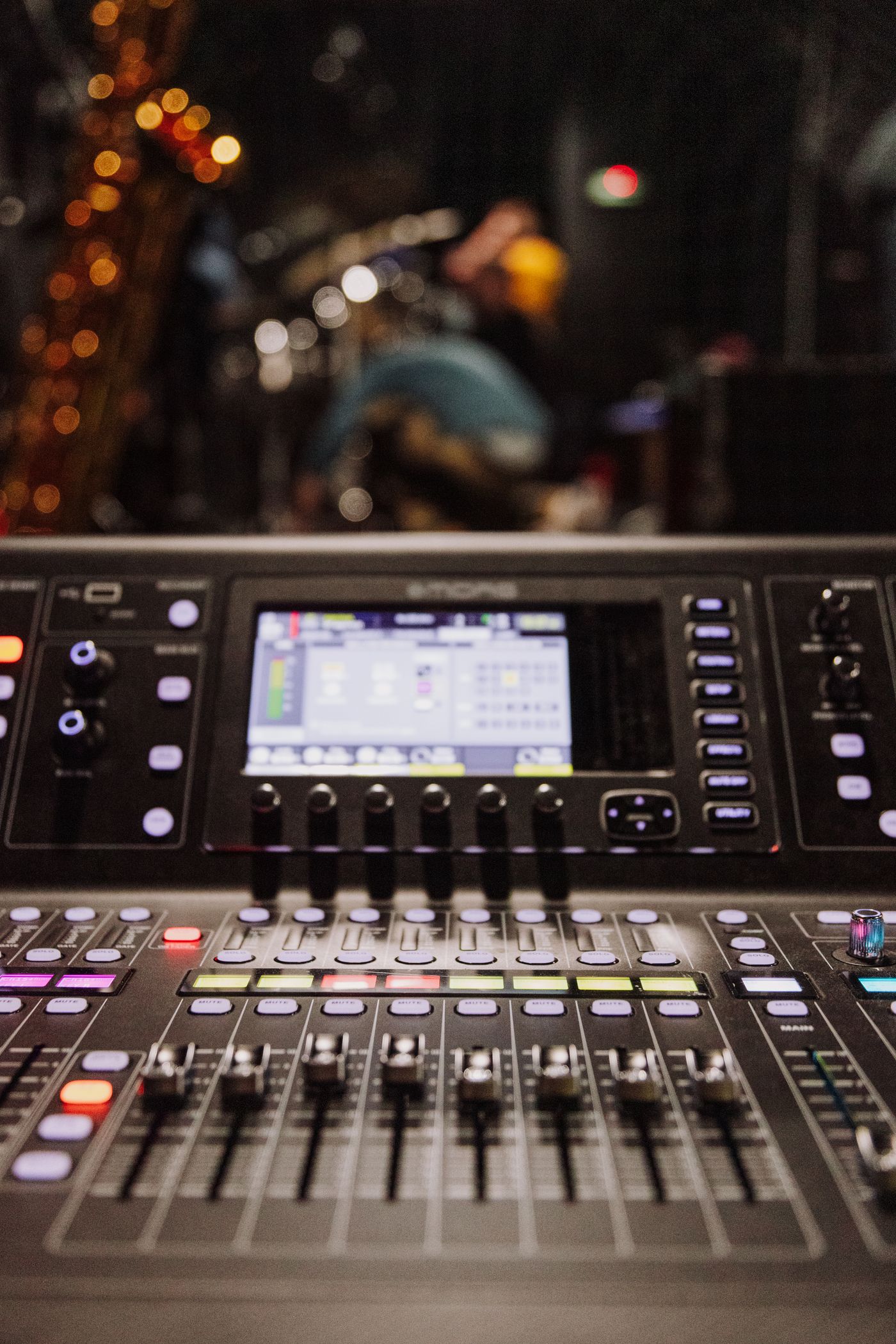 Controls and faders on a mixing console